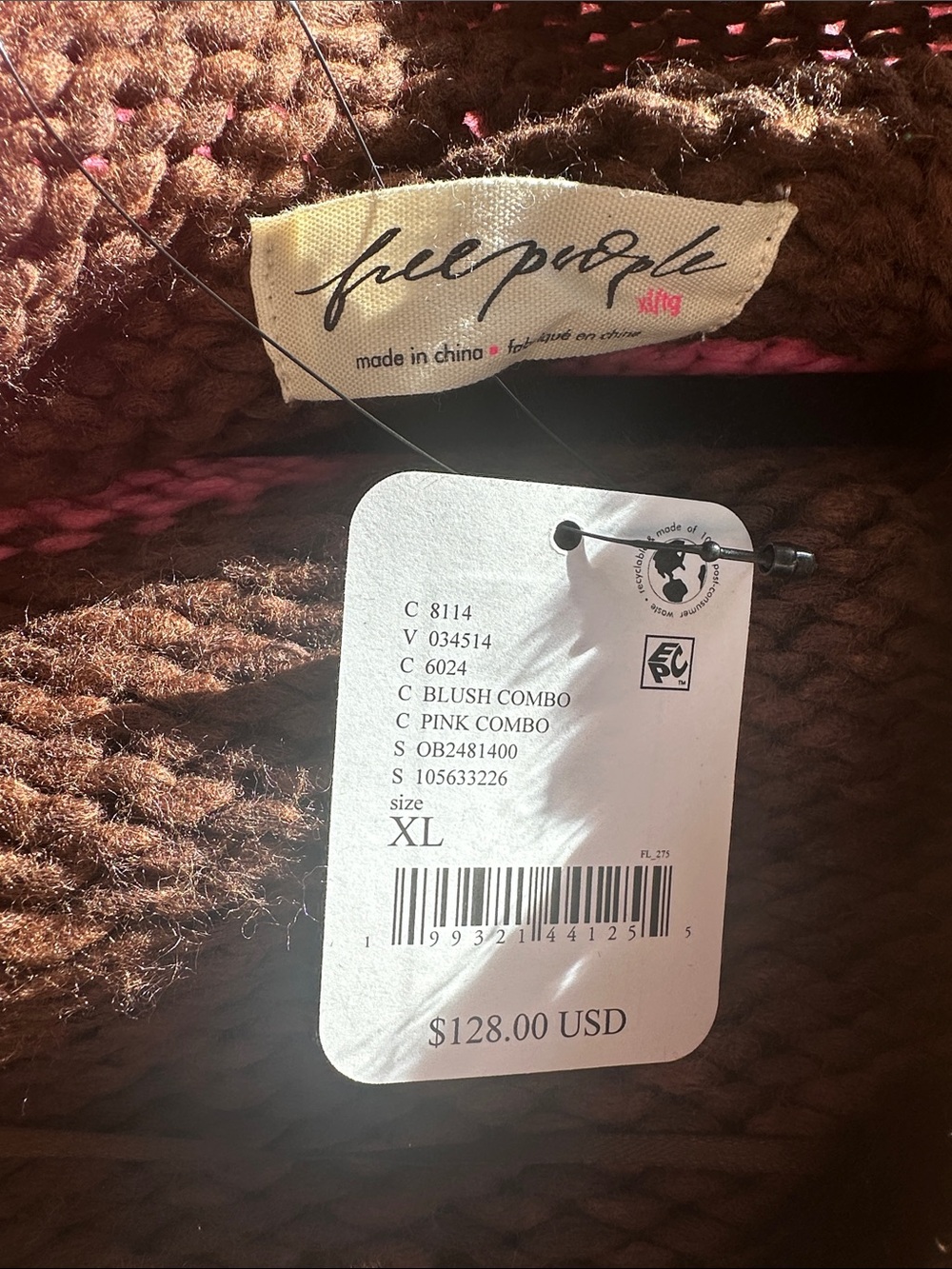 Free People Women's Rollneck Chunky Stripe Sweater - Brown & Pink XL - Picture 2 of 2